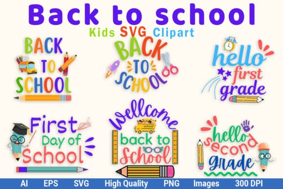6 Kids Back to School Kids SVG Clipart