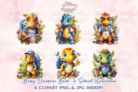 Baby Dinosaur Back to School Clipart: High-Resolution, Versatile & Ready for Creative Learning Projects