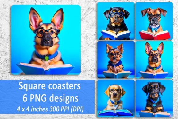 Back to School Square Coasters with Dog & Book Designs: A Creative Digital Download for Teachers and Pet Lovers